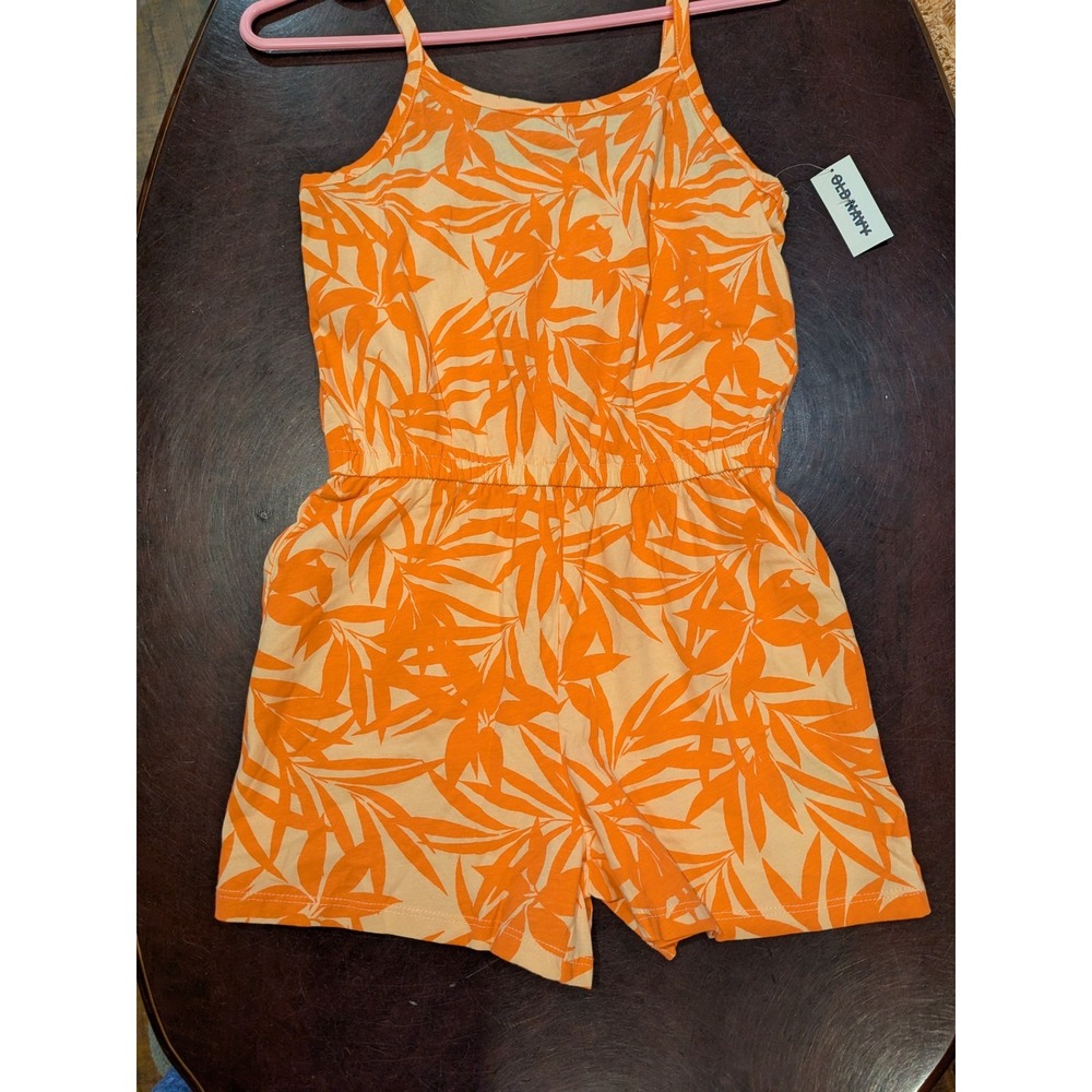Girl's Old Navy Summer Romper Elastic Waist Thin Straps Orange/Ivory Sz L 10-12